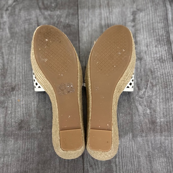 Tory Burch White Leather Thatched 65mm Platform Wedge Sandals - Picture 17 of 17